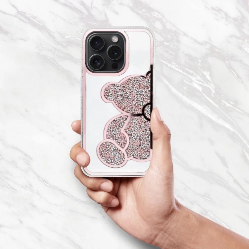 Удароустойчив калъф Teddy Bear за iPhone 16 Pro Max, Розов