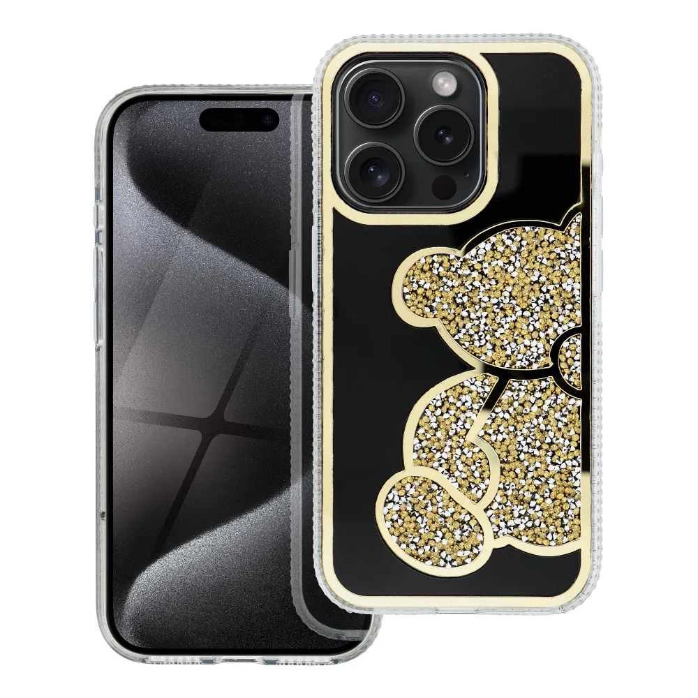 Удароустойчив калъф Teddy Bear за iPhone 16 Pro Max, Златист