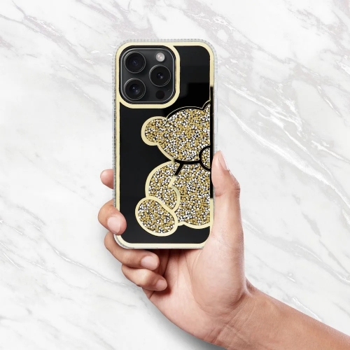 Удароустойчив калъф Teddy Bear за iPhone 16 Pro Max, Златист