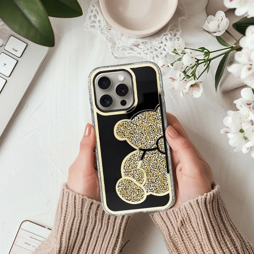 Удароустойчив калъф Teddy Bear за iPhone 16 Pro Max, Златист