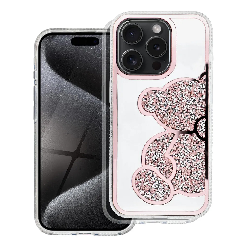 Удароустойчив калъф Teddy Bear за iPhone 16 Pro, Розов