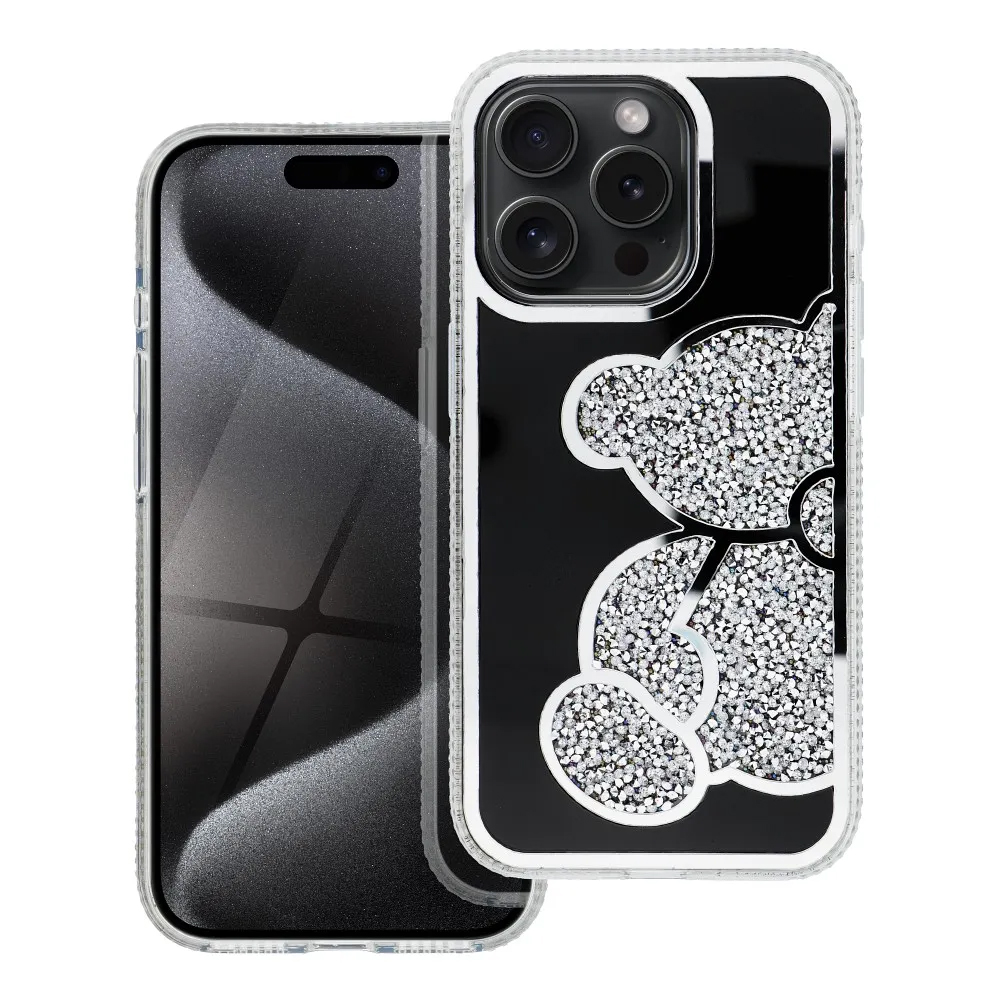 Удароустойчив калъф Teddy Bear за iPhone 16 Pro, Сребрист