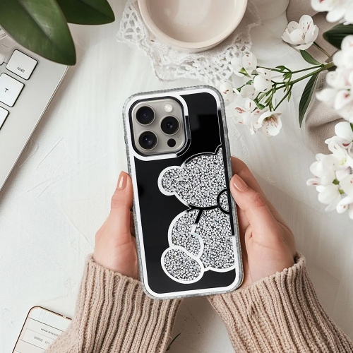 Удароустойчив калъф Teddy Bear за iPhone 16 Pro, Сребрист