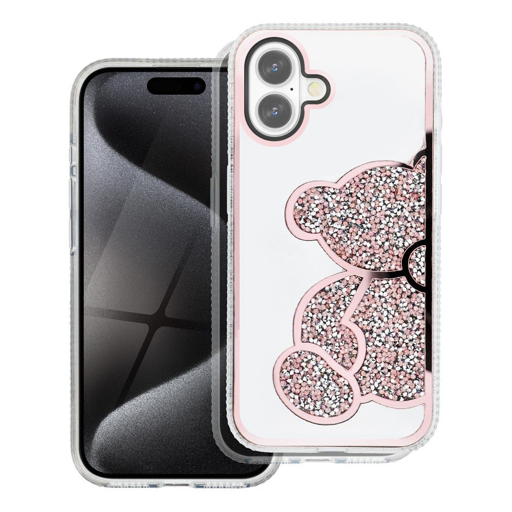 Удароустойчив калъф Teddy Bear за iPhone 16, Розов