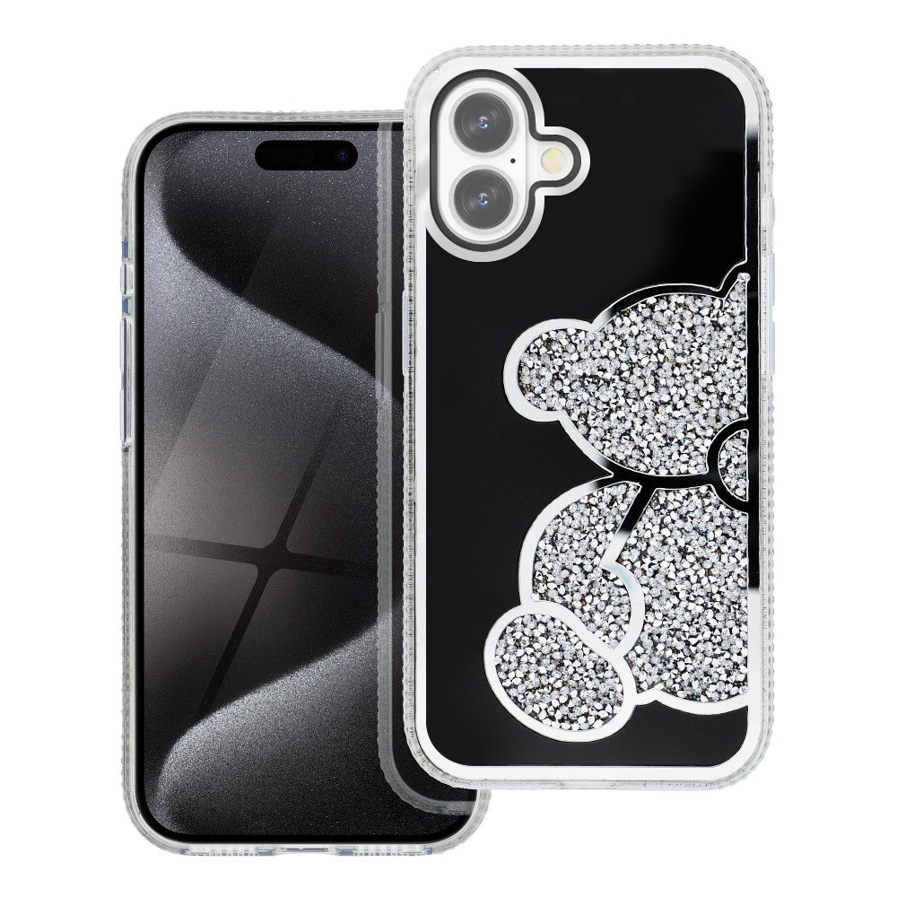 Удароустойчив калъф Teddy Bear за iPhone 16, Сребрист