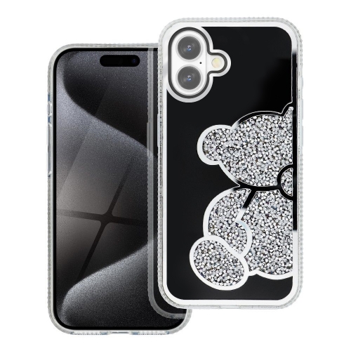 Удароустойчив калъф Teddy Bear за iPhone 16, Сребрист