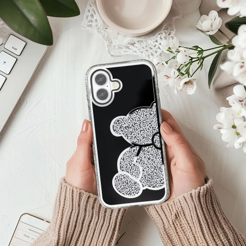 Удароустойчив калъф Teddy Bear за iPhone 16, Сребрист