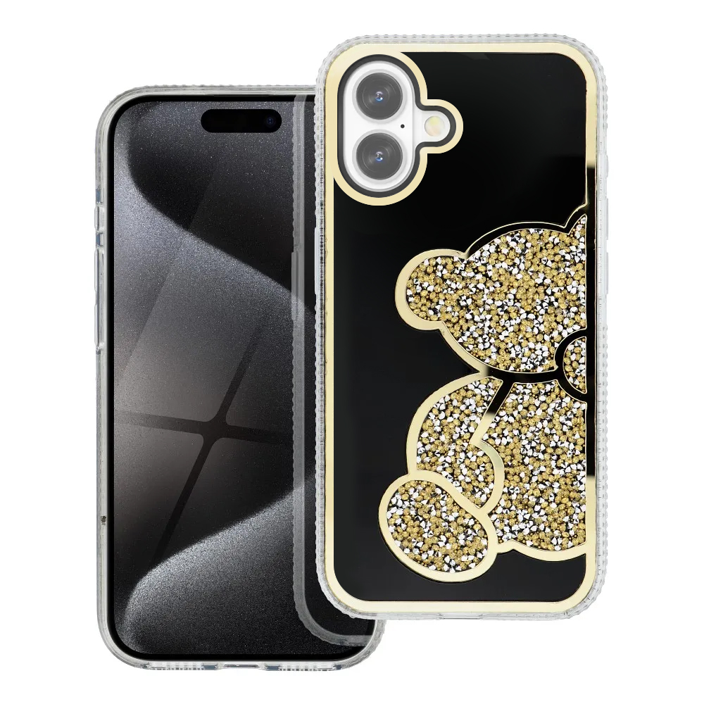 Удароустойчив калъф Teddy Bear за iPhone 16, Златист