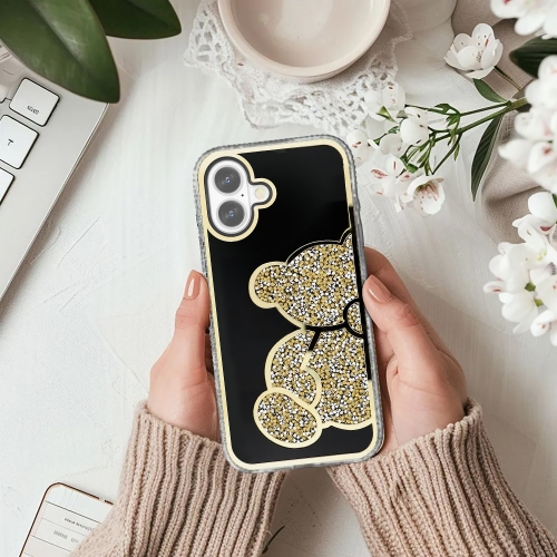 Удароустойчив калъф Teddy Bear за iPhone 16, Златист