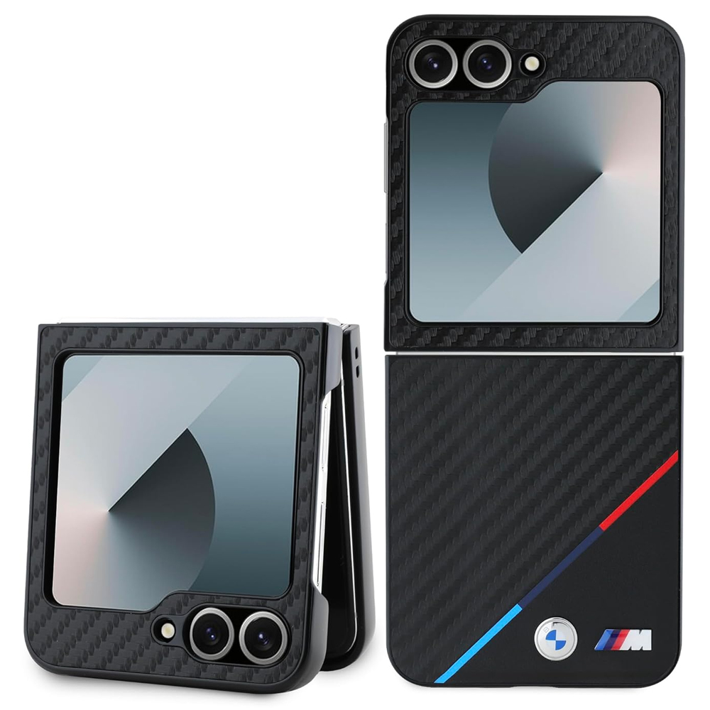 Калъф BMW за Samsung Galaxy Z Flip 6, M PU Carbon Tricolor Stripe, BMHCZF623PUDTK
