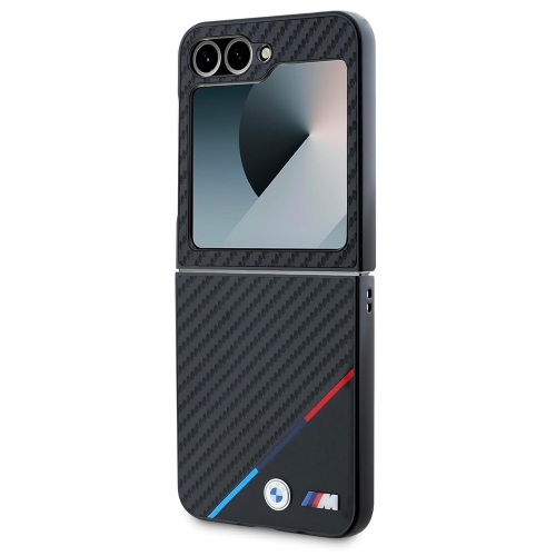 Калъф BMW за Samsung Galaxy Z Flip 6, M PU Carbon Tricolor Stripe, BMHCZF623PUDTK
