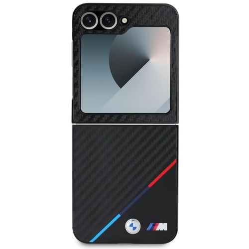 Калъф BMW за Samsung Galaxy Z Flip 6, M PU Carbon Tricolor Stripe, BMHCZF623PUDTK