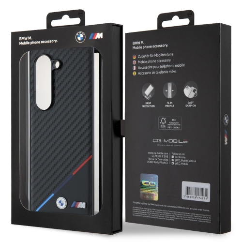 Калъф BMW за Samsung Galaxy Z Fold 6, M PU Carbon Tricolor Stripe MagSafe, BMHMZFD623PUDTK