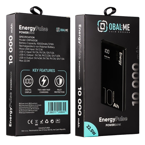 Универсална външна батерия OBAL-ME EnergyPulse 10000mAh 22.5W, Черен