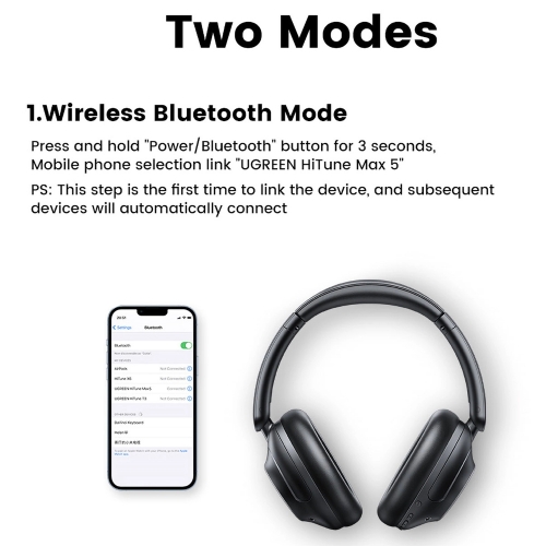 Слушалки Bluetooth UGREEN HP202 Max5 ANC, Черен