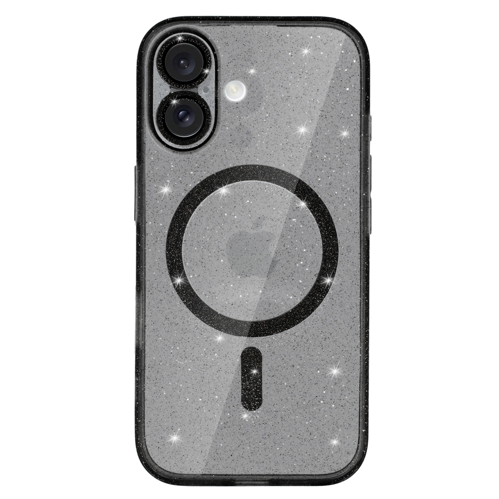 Удароустойчив калъф Glitter MagSF за iPhone 16 Plus, Черен