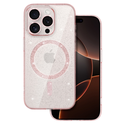 Удароустойчив калъф Glitter MagSF за iPhone 16 Pro Max, Розов