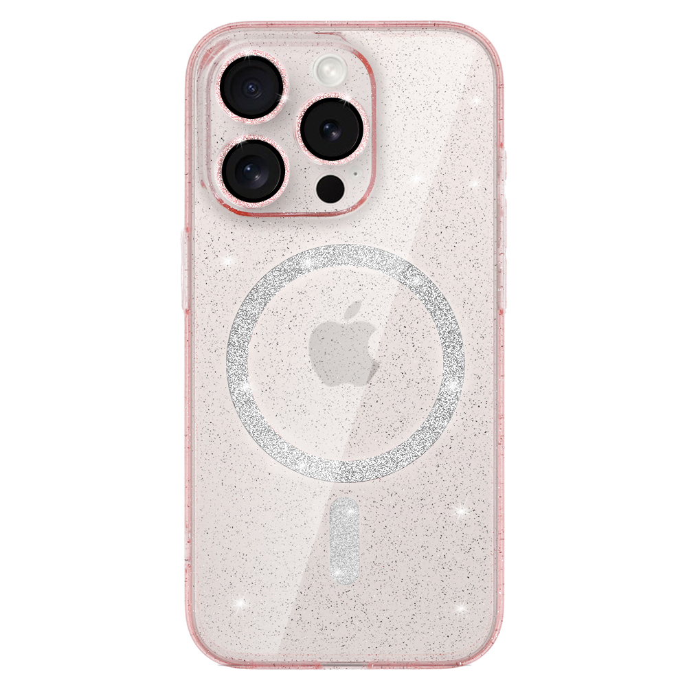 Удароустойчив калъф Glitter MagSF за iPhone 16 Pro, Розов