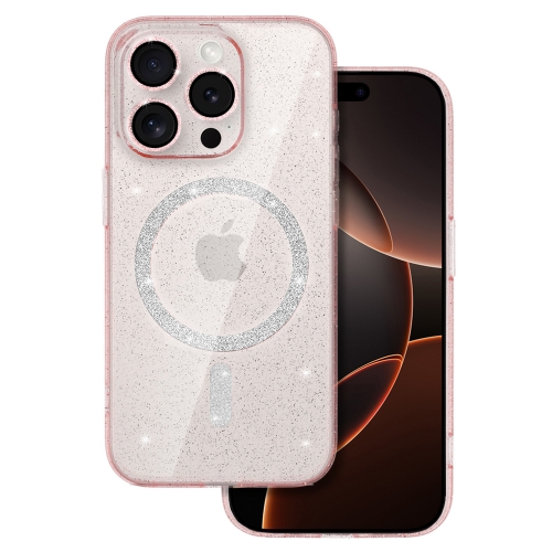 Удароустойчив калъф Glitter MagSF за iPhone 16 Pro, Розов