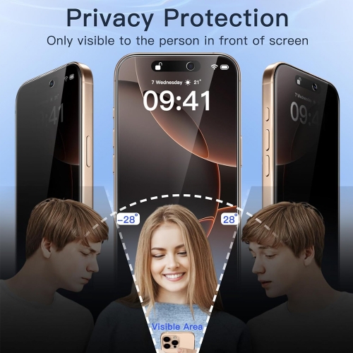 Стъклен Протектор PRIVACY за iPhone 16 Plus, 5D Full Glue, Черен