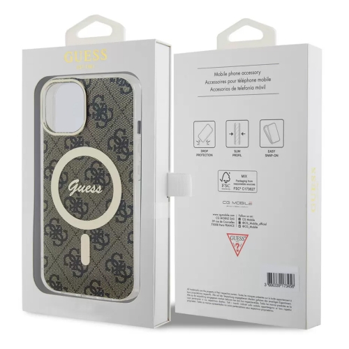 Калъф GUESS, IML 4G MagSafe за iPhone 15, GUHMP15SH4STW, Кафяв