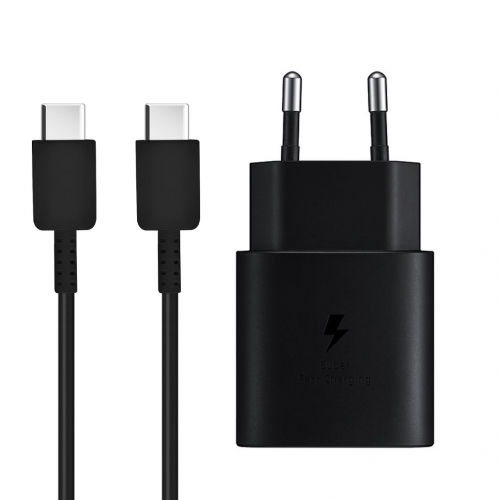 Зарядно SAMSUNG, 25W, с кабел USB-C към USB-C, EP-TA800EBE, EP-DA705BBE, bulk, Черен