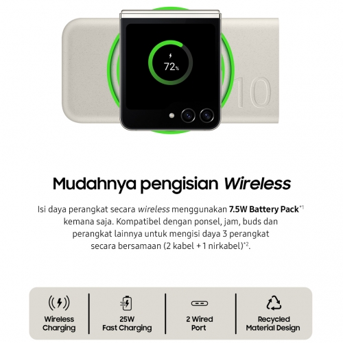  Външна батерия Samsung Wireless 10 000 mAh 2xUSB-C 25W, Power Bank, EB-U2510XUE, Бежов