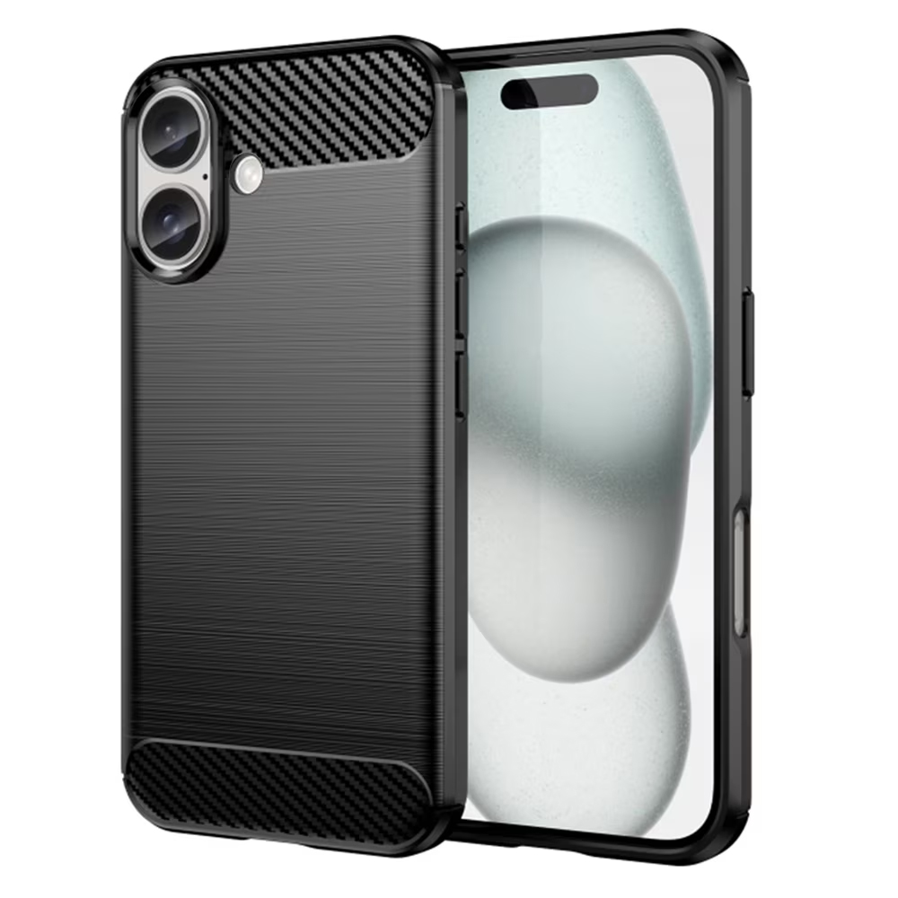 Силиконов калъф Carbon за iPhone 16 Plus, Черен