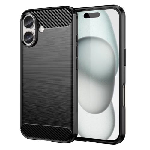 Силиконов калъф Carbon за iPhone 16 Plus, Черен