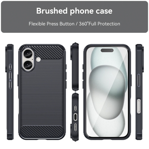 Силиконов калъф Carbon за iPhone 16 Plus, Черен