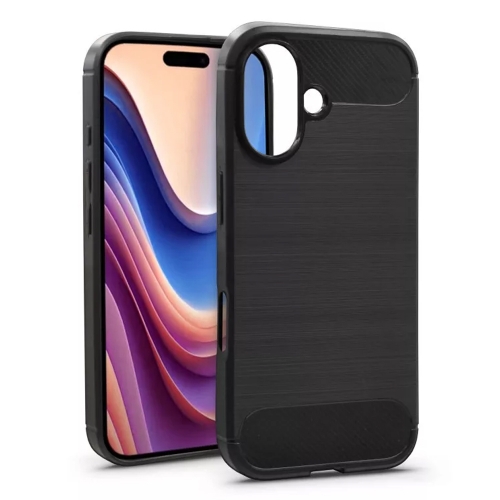 Силиконов калъф Carbon за iPhone 16 Plus, Черен