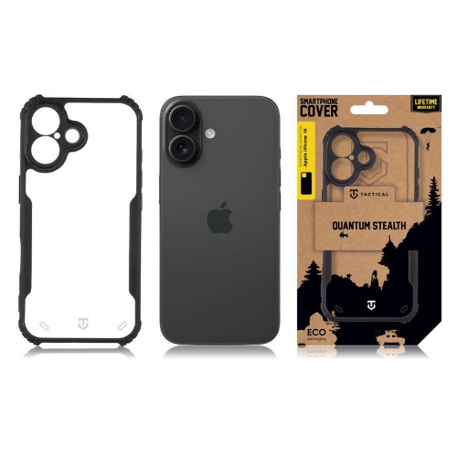 Удароустойчив калъф Tactical Quantum Stealth за iPhone 16, Прозрачен-черен