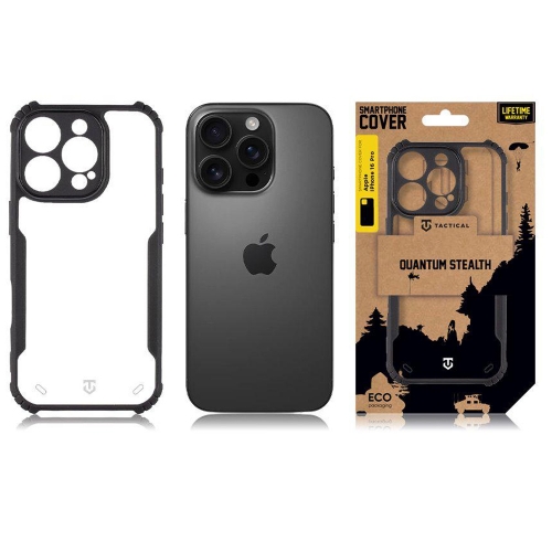 Удароустойчив калъф Tactical Quantum Stealth за iPhone 16 Pro, Прозрачен-черен