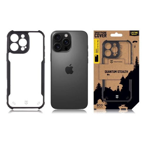 Удароустойчив калъф Tactical Quantum Stealth за iPhone 16 Pro Max, Прозрачен-черен