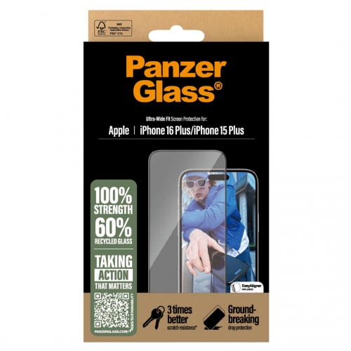 Стъклен Протектор PanzerGlass за iPhone 15 Plus / 16 Plus, Ultra-Wide Fit