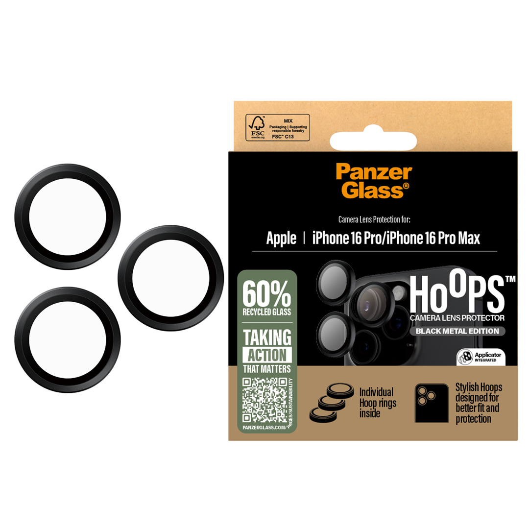 Стъклен Протектор за камера PanzerGlass Hoops Lens Protector за iPhone 16 Pro / 16 Pro Max, Черен