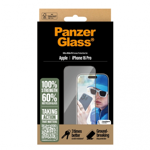 Стъклен Протектор PanzerGlass за iPhone 16 Pro, Ultra-Wide Fit