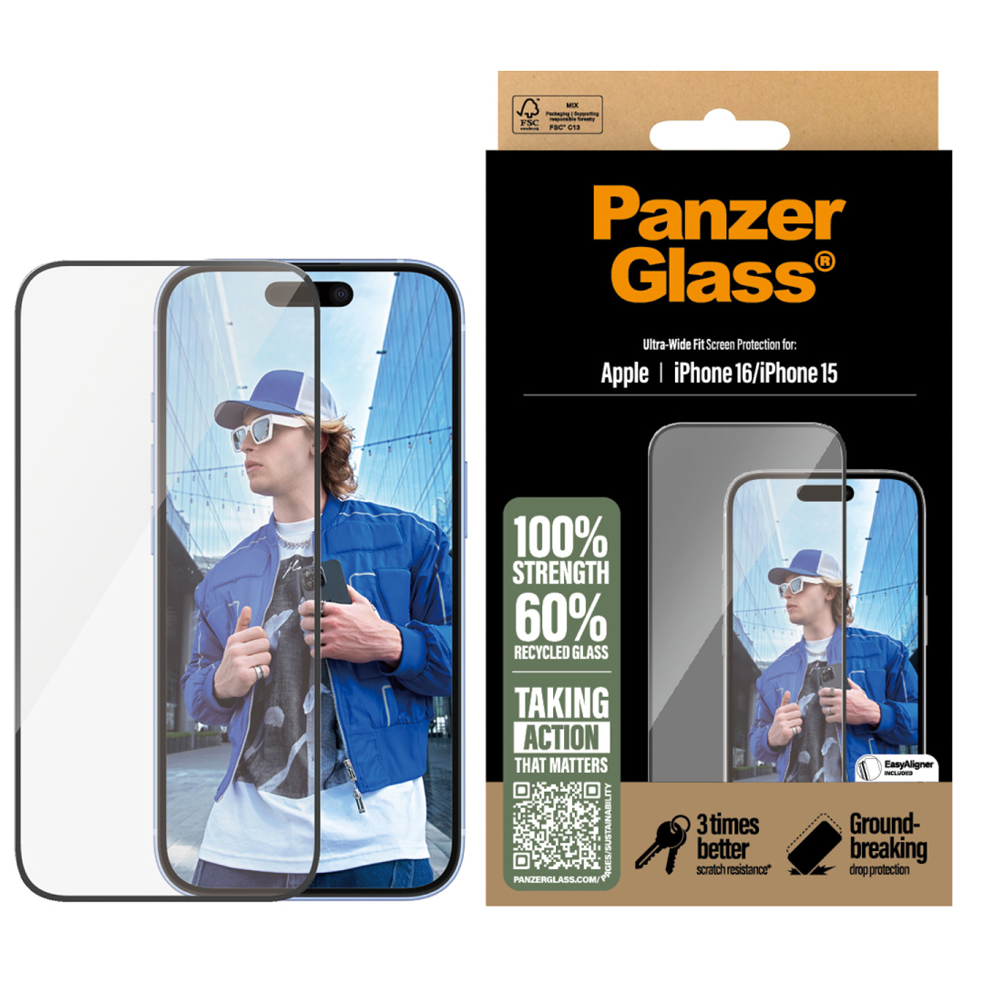 Стъклен Протектор PanzerGlass за iPhone 15 / iPhone 16, Ultra-Wide Fit
