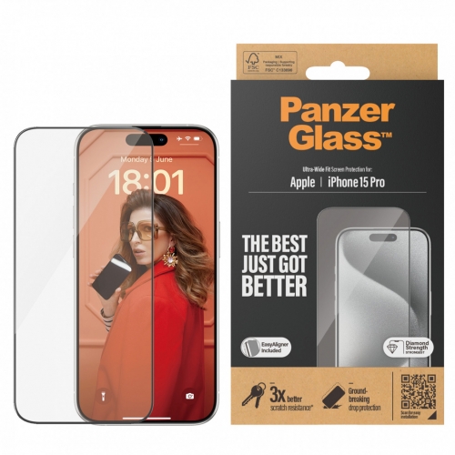 Стъклен Протектор PanzerGlass за iPhone 15 Pro, Ultra-Wide Fit