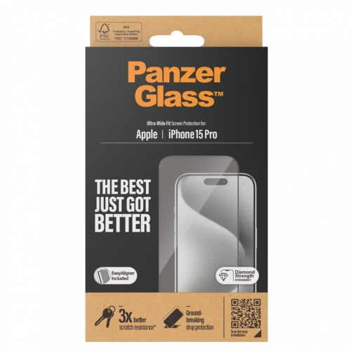 Стъклен Протектор PanzerGlass за iPhone 15 Pro, Ultra-Wide Fit
