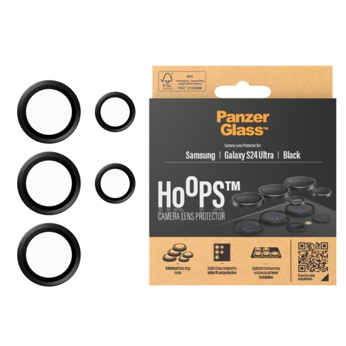 Стъклен Протектор за камера PanzerGlass Hoops Lens Protector за Samsung Galaxy S24 Ultra, Черен