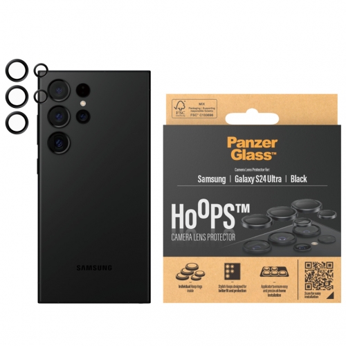 Стъклен Протектор за камера PanzerGlass Hoops Lens Protector за Samsung Galaxy S24 Ultra, Черен
