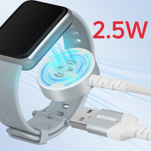 Безжично магнитно зарядно SWISSTEN за Apple Watch, Metal, USB-A, 1.2m, Бял