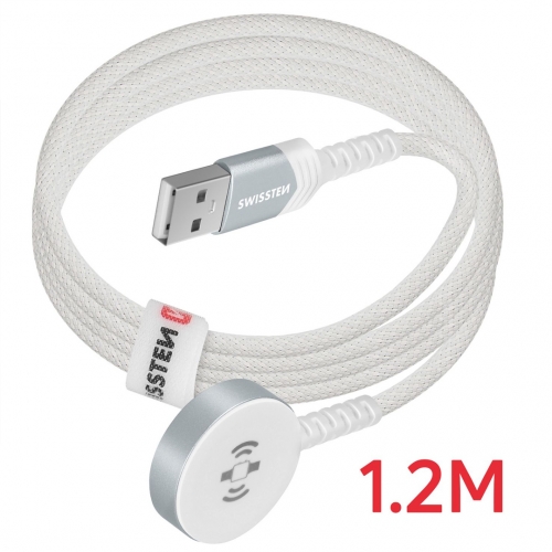 Безжично магнитно зарядно SWISSTEN за Apple Watch, Metal, USB-A, 1.2m, Бял