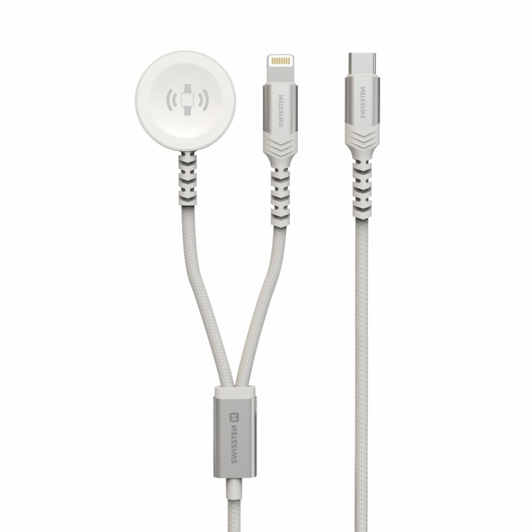 Безжично магнитно зарядно SWISSTEN 2в1 за Apple Watch And Lightning, USB-C, 1.2m, Бял