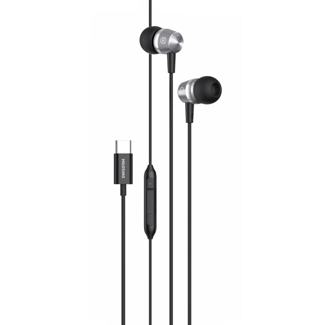 Слушалки с микрофон SWISSTEN Metallic USB-C, Черен