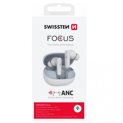 Слушалки TWS SWISSTEN Focus Bluetooth ANC Earphones, Бял