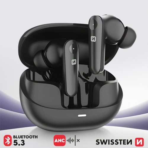 Слушалки TWS SWISSTEN Focus Bluetooth ANC Earphones, Черен