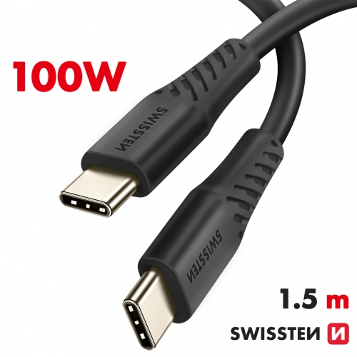 Кабел SWISSTEN USB-C към USB-C, Power Delivery, 5A, 100W,1.5m, Черен