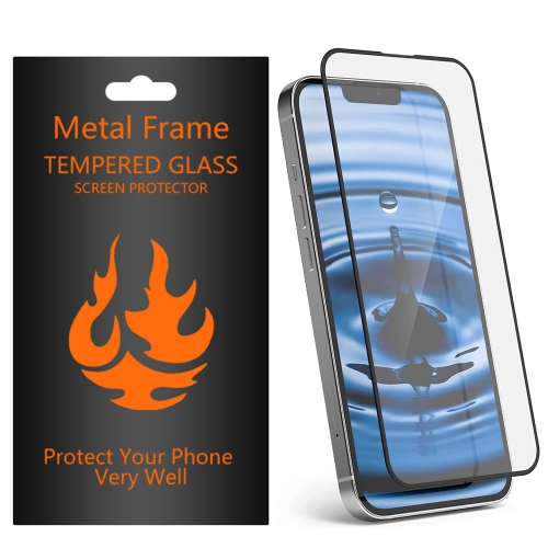 Стъклен протектор с метална рамка Metal Frame за iPhone 13 Pro Max / 14 Plus, Черен